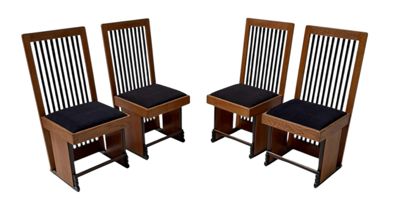 Four Art Deco Modernist High Back Dining Chairs by Architect Caspers, 1920s